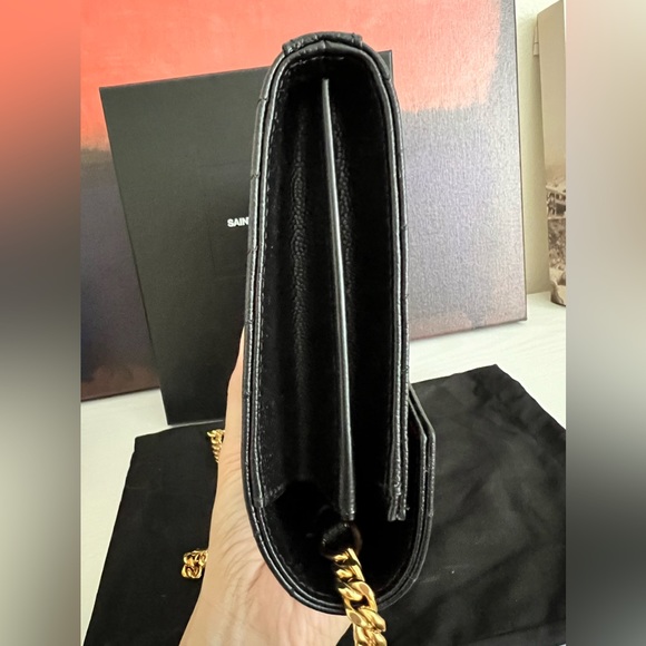 ๐SOLD๐ SAINT LAURENT Large Black WOC Grain de Poudre Wallet on Chain Monogram - Picture 6 of 16